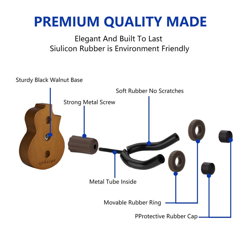sphaiya Ukulele Wall Mount Hanger Stand 2pack Wooden fits Mandolin Ukele, Banjo Hanger,Ukulele Keeper in Home and Studio,Music Shops, Museums, and Trade Show - Image 2